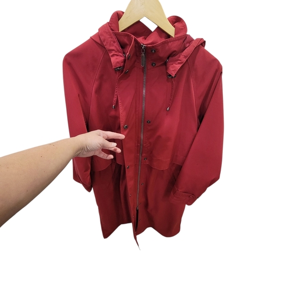 Vintage L.L.Bean Red Rain Coat Long Trench Jacket Wool Liner Hooded Women’s XL P - Picture 5 of 17